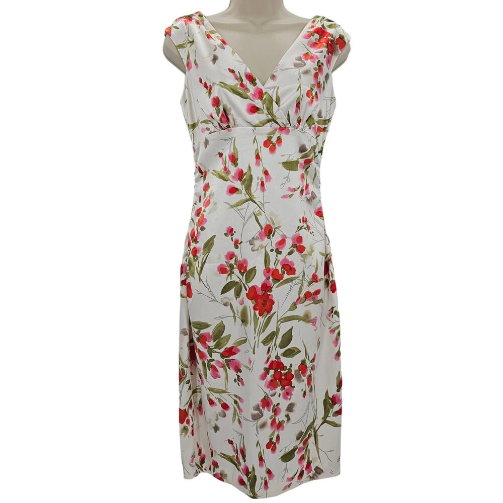 VTG Maggy L Womans size 4 Sleeveless Floral Midi Sheath Dress V-Neck and Back